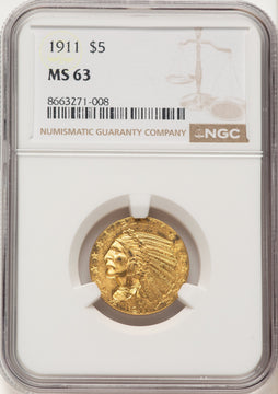 1911 $5 Indian Half Eagle NGC MS63 (779657013)