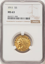 1911 $5 Indian Half Eagle NGC MS63 (779657013)