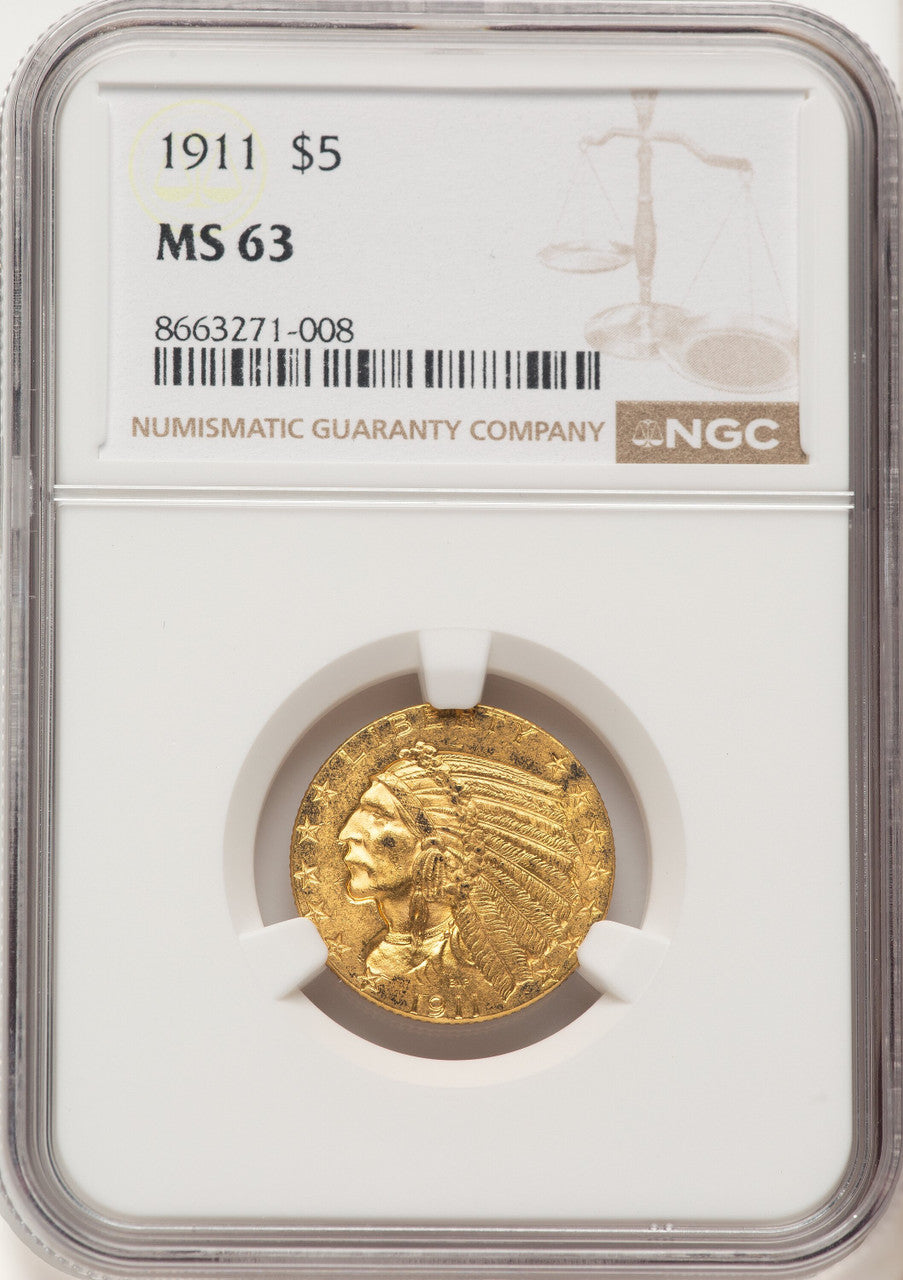 1911 $5 Indian Half Eagle NGC MS63 (779657013)