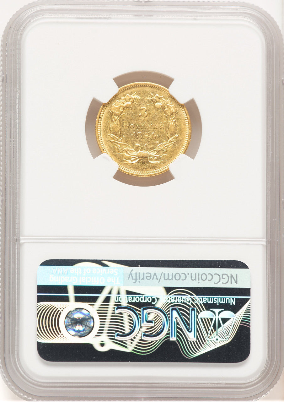 1854-O $3 Three Dollar Gold Pieces NGC AU55