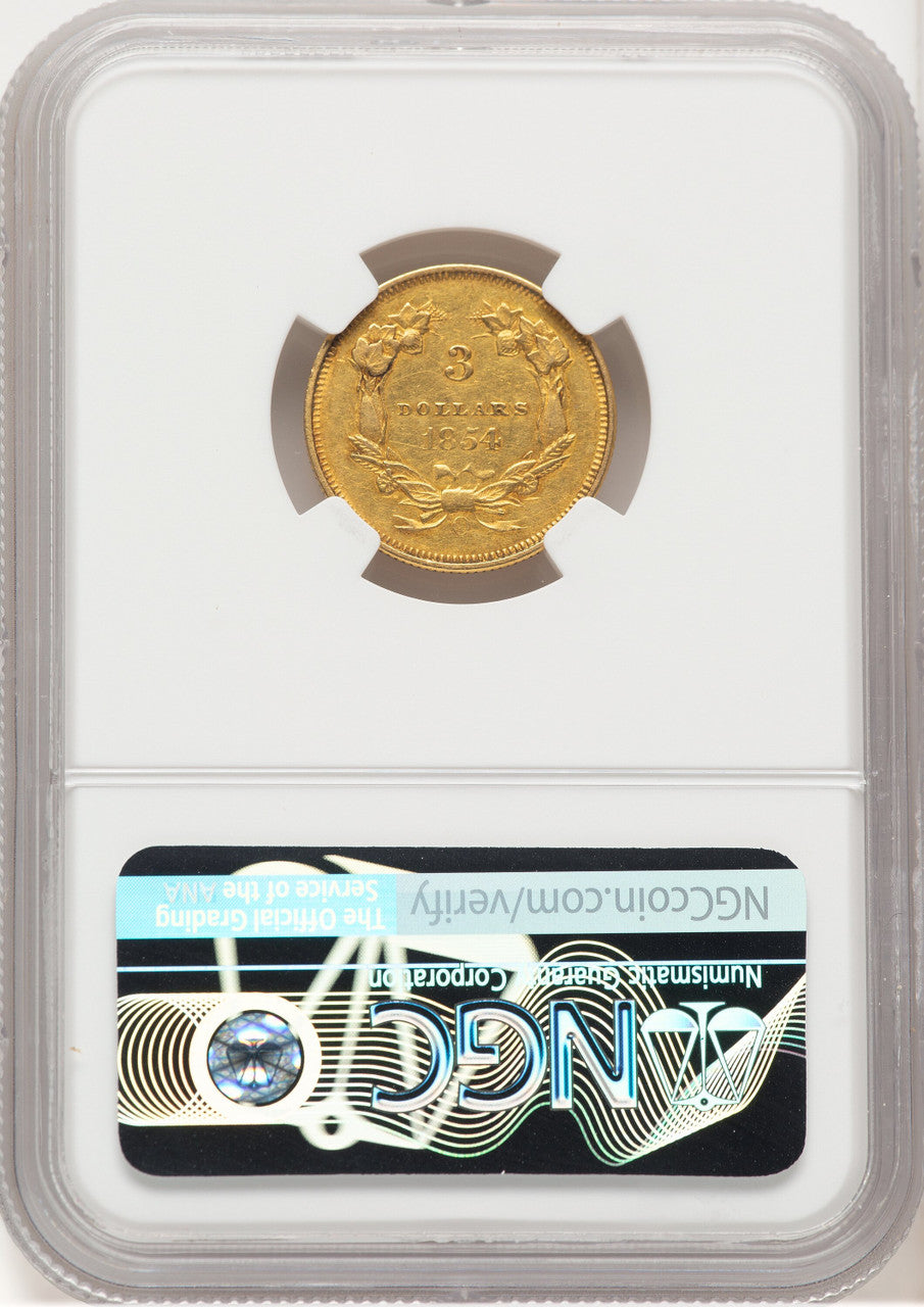 1854-O $3 Three Dollar Gold Pieces NGC AU53 (779669002)