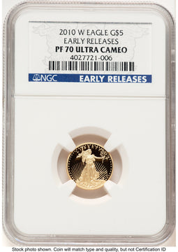 2010-W Proof Gold Eagle 1/10 oz ER Blue NGC PF70
