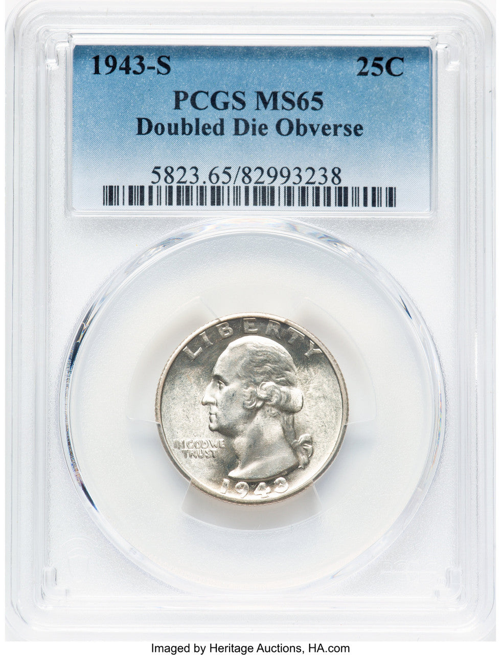 1943-S 25C FS-101 Washington Quarter PCGS MS65