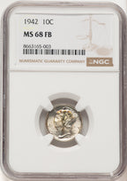 1942 10C FB Mercury Dime NGC MS68