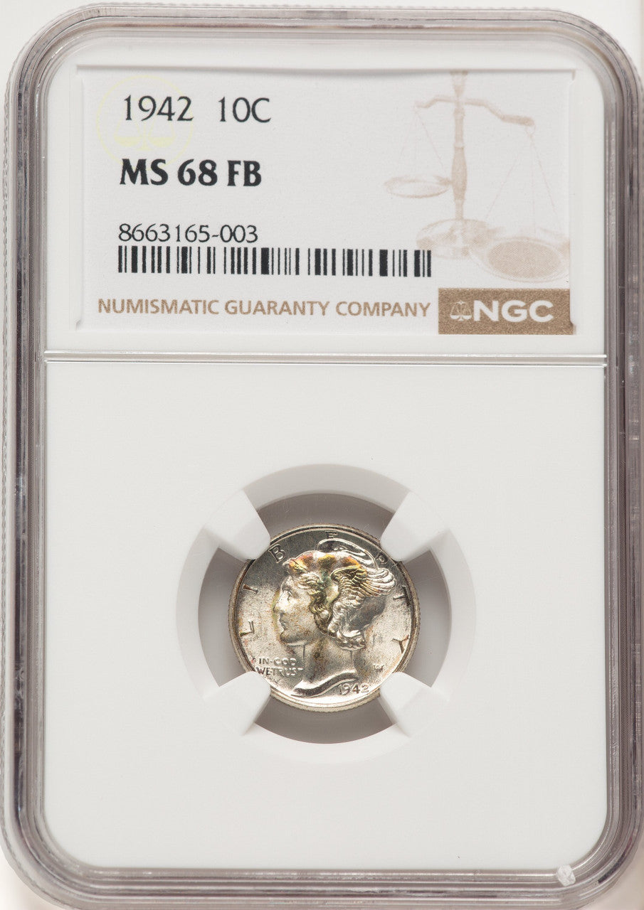 1942 10C FB Mercury Dime NGC MS68