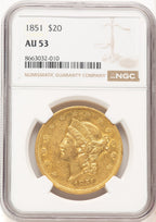 1851 $20 Liberty Double Eagle NGC AU53 (779792012)