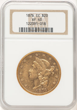 1876-CC $20 Liberty Double Eagle NGC XF40