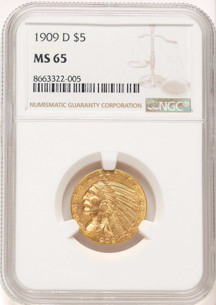 1909-D $5 Indian Half Eagle NGC MS65 (779797042)