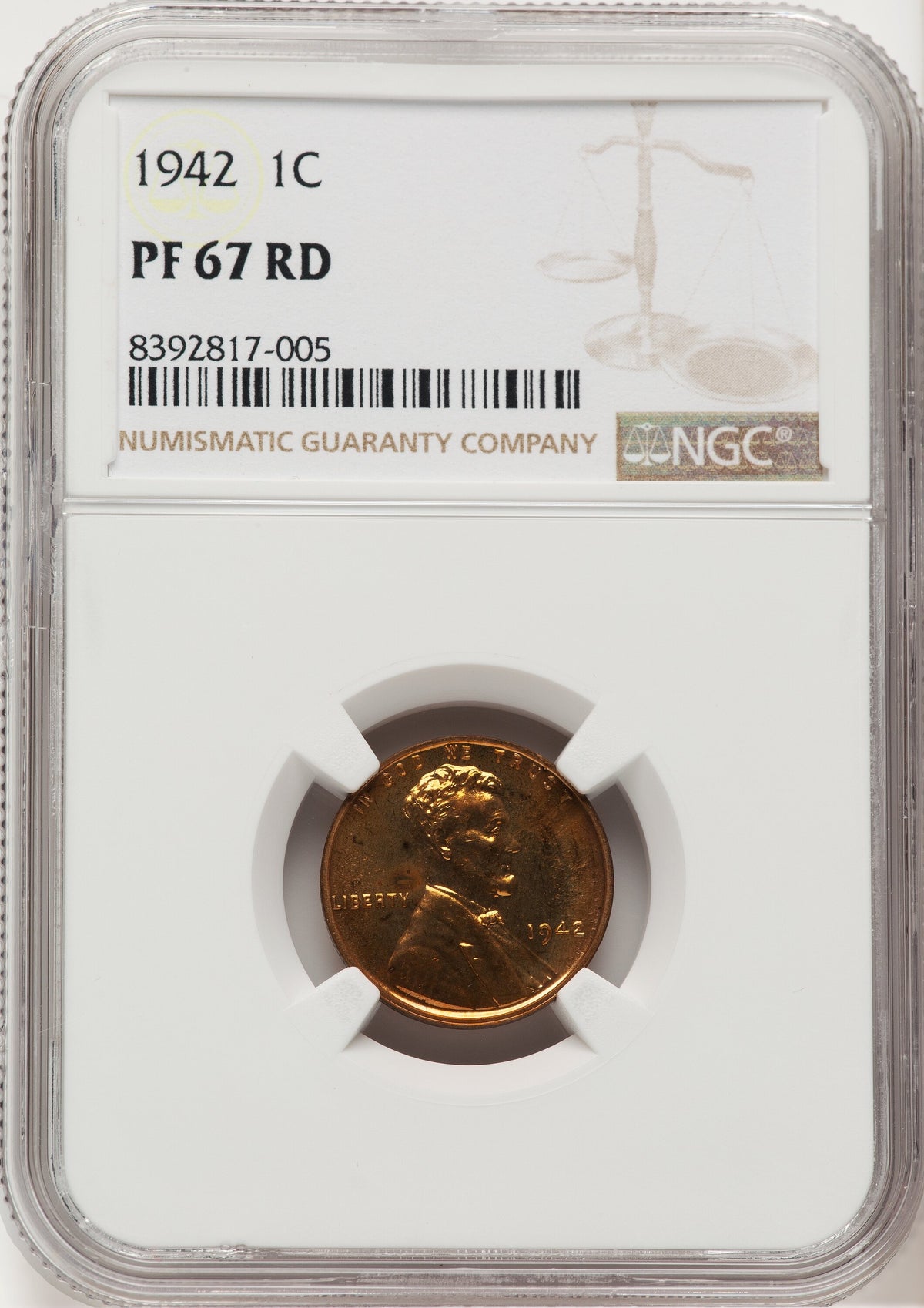 1942 1C RD Proof Lincoln Cent NGC PR67