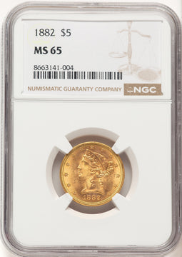 1882 $5 Liberty Half Eagle NGC MS65 (779869009)