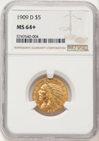 1909-D $5 Brown Label Indian Half Eagle NGC MS64+