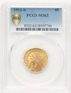 1911-S $5 Blue Gradient Indian Half Eagle PCGS MS63