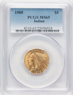 1908 $5 Indian Blue Gradient Indian Half Eagle PCGS MS65