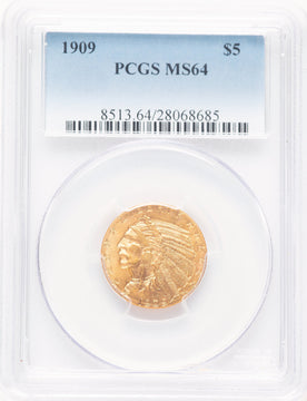 1909 $5 Blue Gradient Indian Half Eagle PCGS MS64