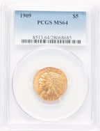 1909 $5 Blue Gradient Indian Half Eagle PCGS MS64