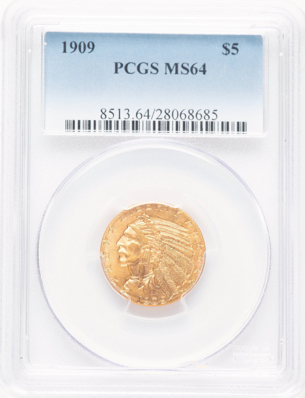 1909 $5 Blue Gradient Indian Half Eagle PCGS MS64