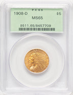 1908-D $5 Indian Half Eagle PCGS MS65 (779951013)