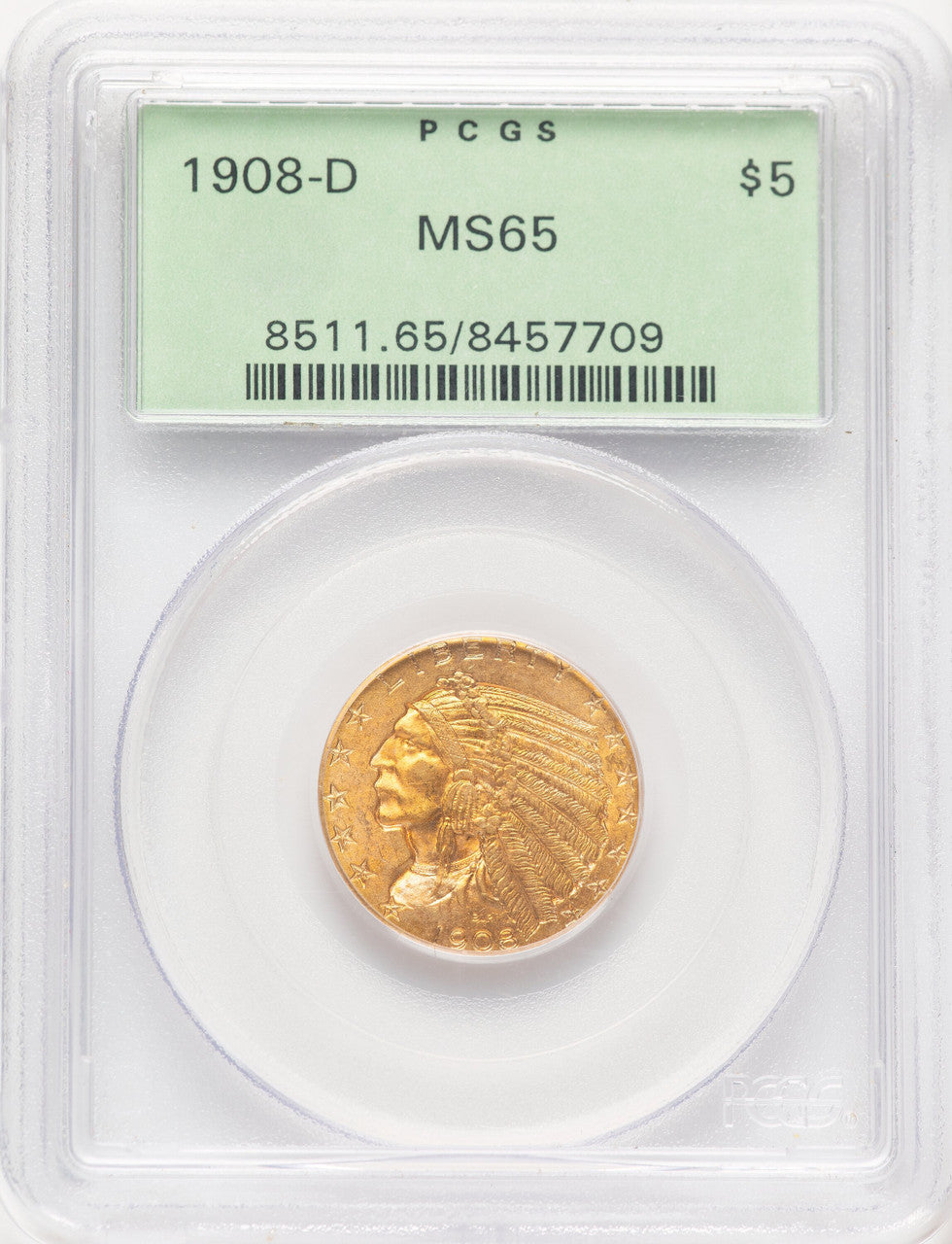 1908-D $5 Indian Half Eagle PCGS MS65 (779951013)
