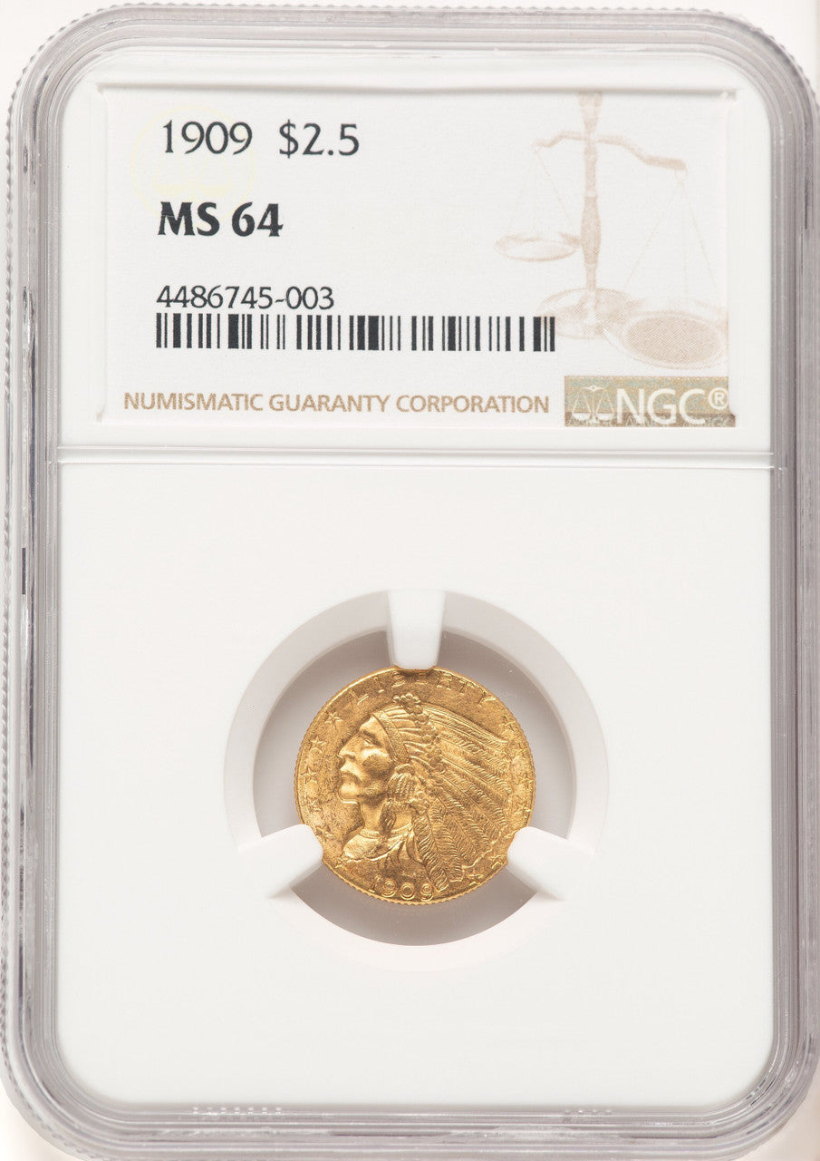 1909 $2.50 Brown Label Indian Quarter Eagle NGC MS64