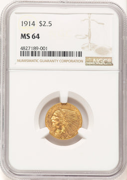 1914 $2.50 Brown Label Indian Quarter Eagle NGC MS64