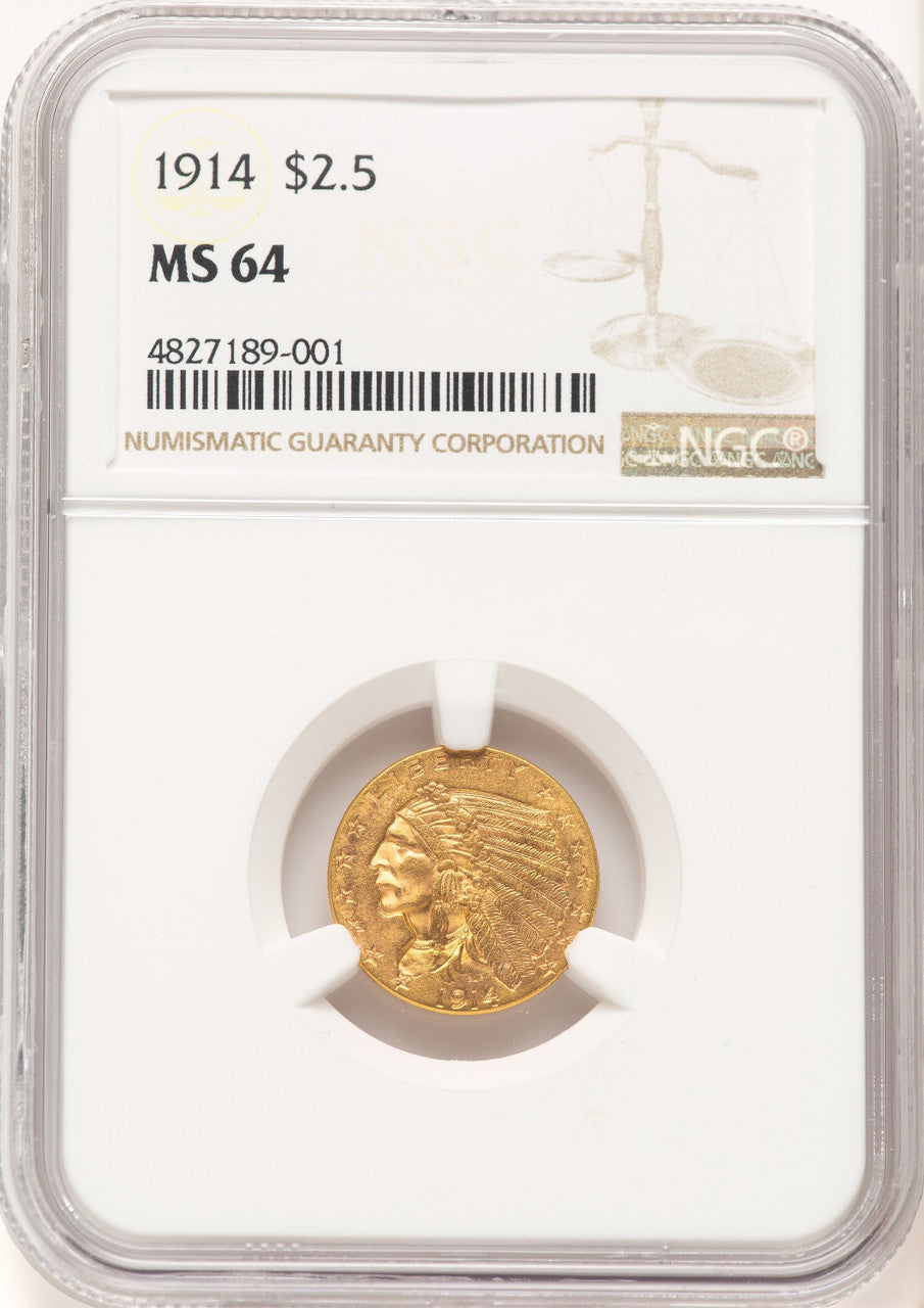 1914 $2.50 Brown Label Indian Quarter Eagle NGC MS64