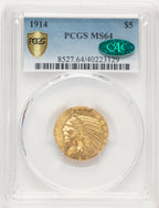 1914 $5 CAC Blue Gradient Indian Half Eagle PCGS MS64