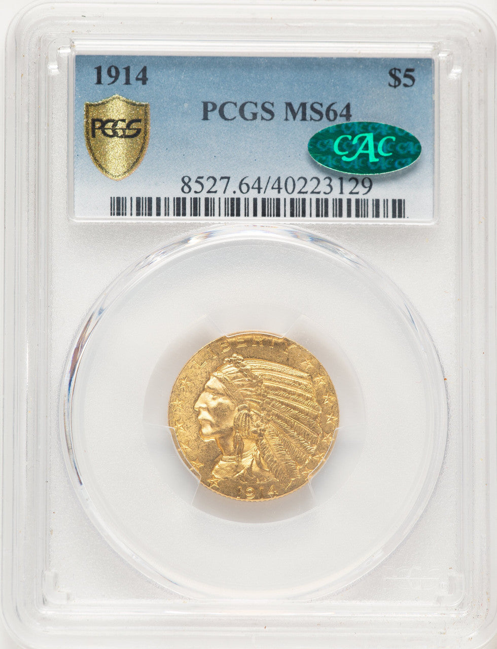 1914 $5 CAC Blue Gradient Indian Half Eagle PCGS MS64