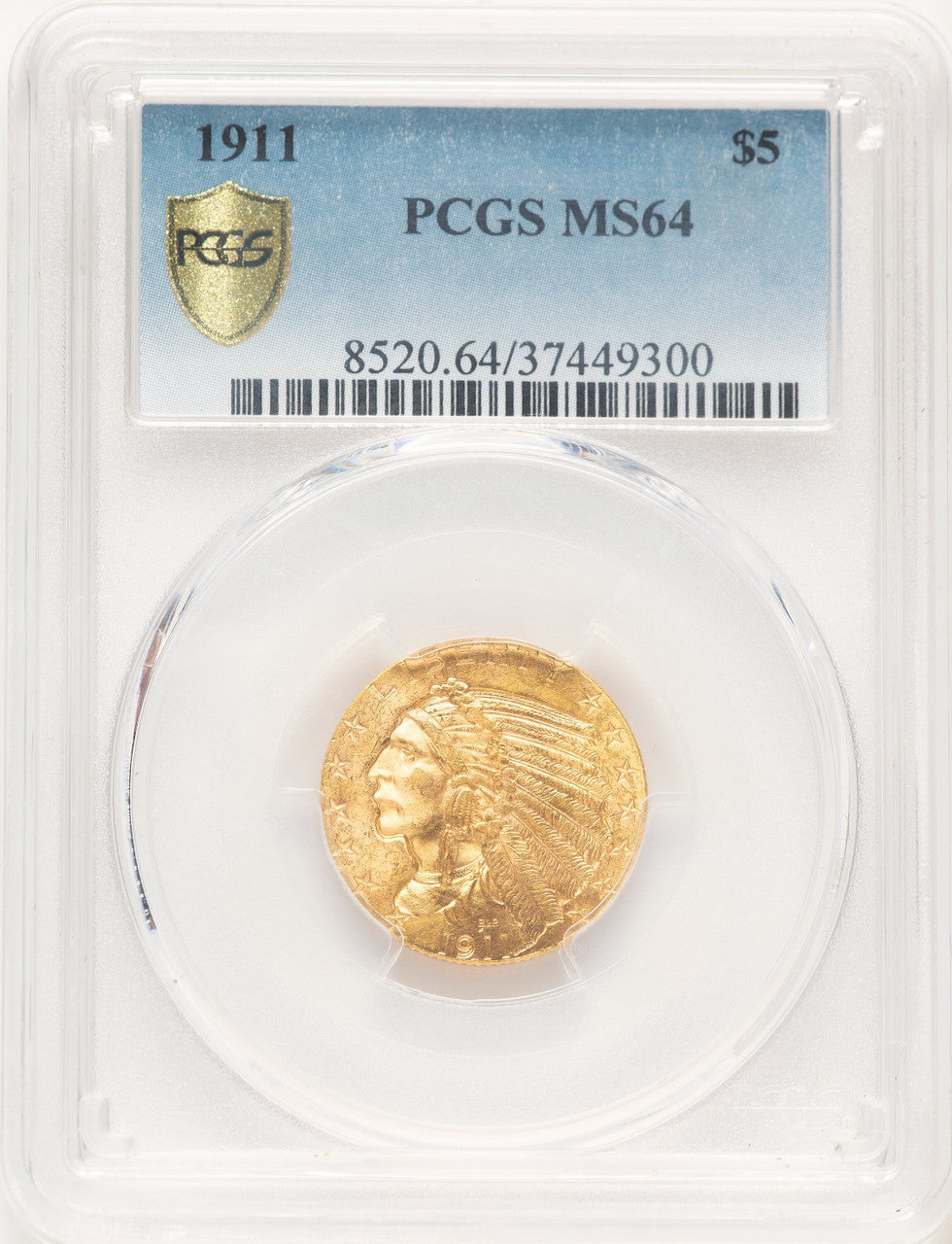 1911 $5 Blue Gradient Indian Half Eagle PCGS MS64