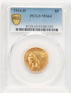 1914-D $5 Blue Gradient Indian Half Eagle PCGS MS64