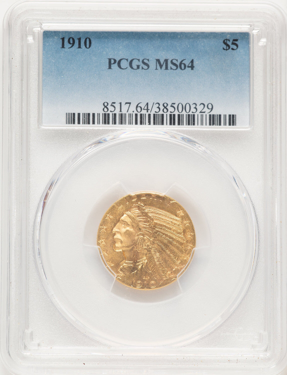 1910 $5 Blue Gradient Indian Half Eagle PCGS MS64