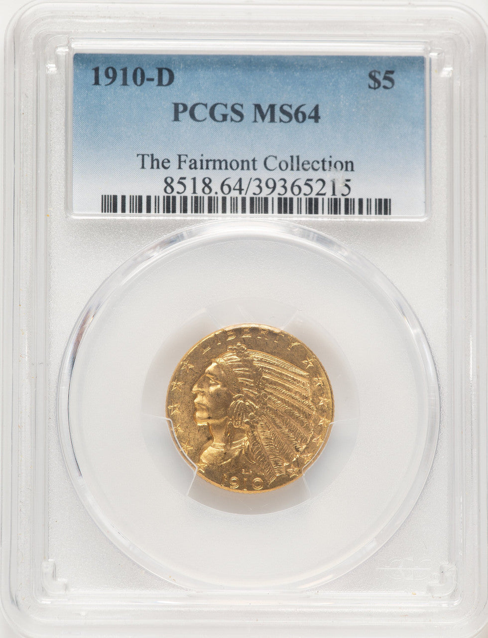 1910-D $5 Blue Gradient Indian Half Eagle PCGS MS64