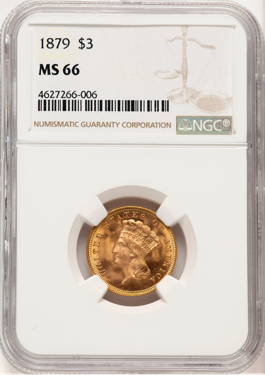1879 $3 Three Dollar Gold Pieces NGC MS66