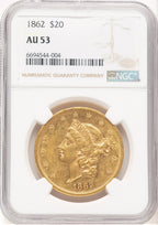 1862 $20 Liberty Double Eagle NGC AU53 (780000011)