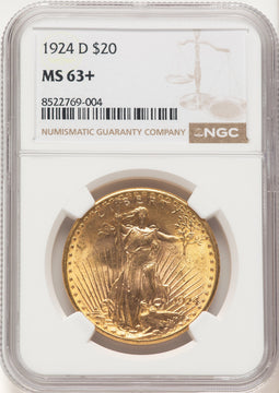1924-D $20 Saint-Gaudens Double Eagle NGC MS63+
