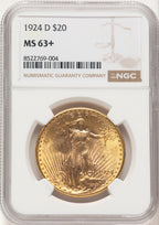 1924-D $20 Saint-Gaudens Double Eagle NGC MS63+