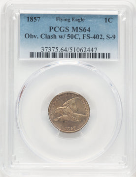 1857 1C Obverse Die Clash With 50C Flying Eagle Cent PCGS MS64