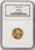 1854-O $3 Three Dollar Gold Pieces NGC AU58 (780003002)