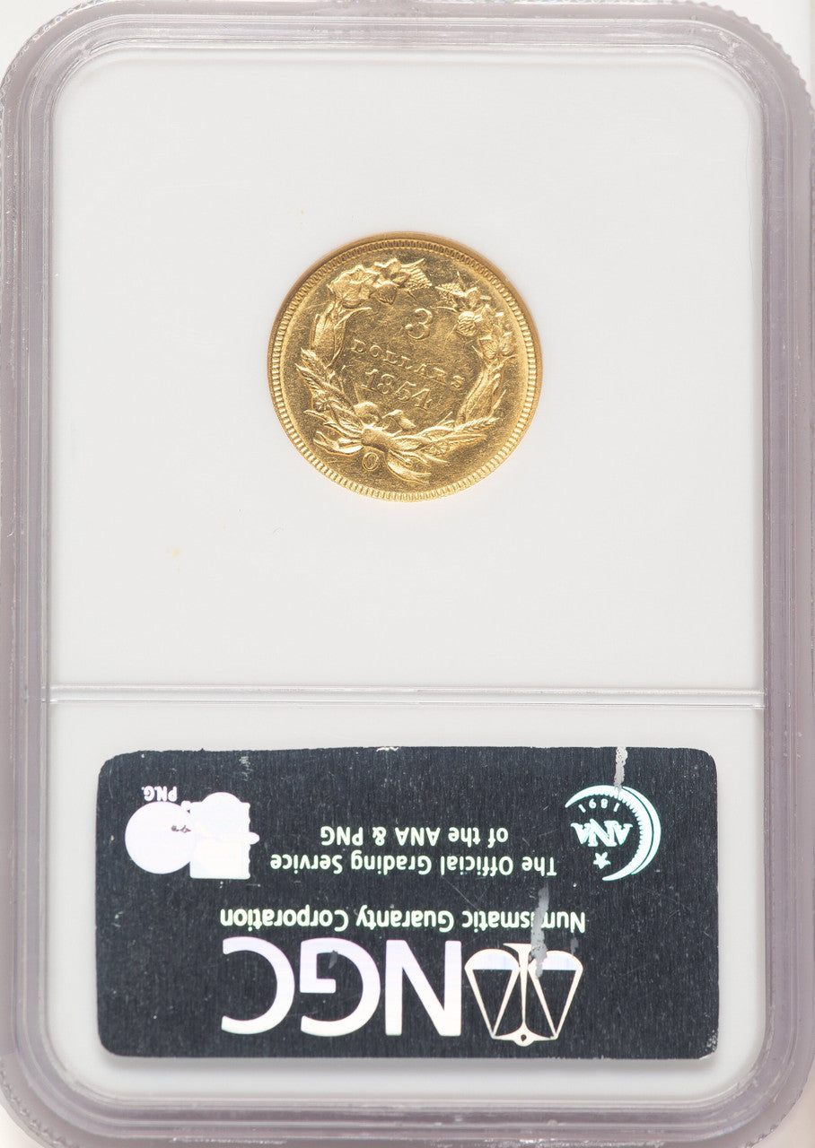 1854-O $3 Three Dollar Gold Pieces NGC AU58 (780003002)