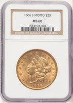 1866-S $20 MOTTO Liberty Double Eagle NGC MS60