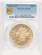 1875-CC $20 Liberty Double Eagle PCGS AU58