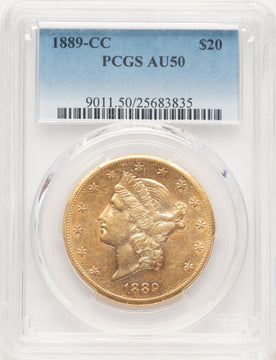 1889-CC $20 Liberty Double Eagle PCGS AU50