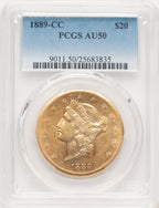 1889-CC $20 Liberty Double Eagle PCGS AU50