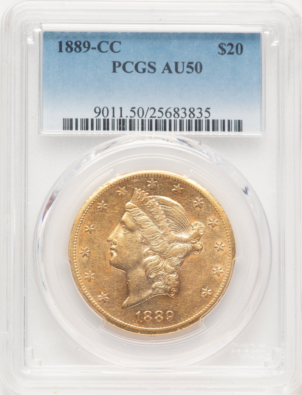 1889-CC $20 Liberty Double Eagle PCGS AU50