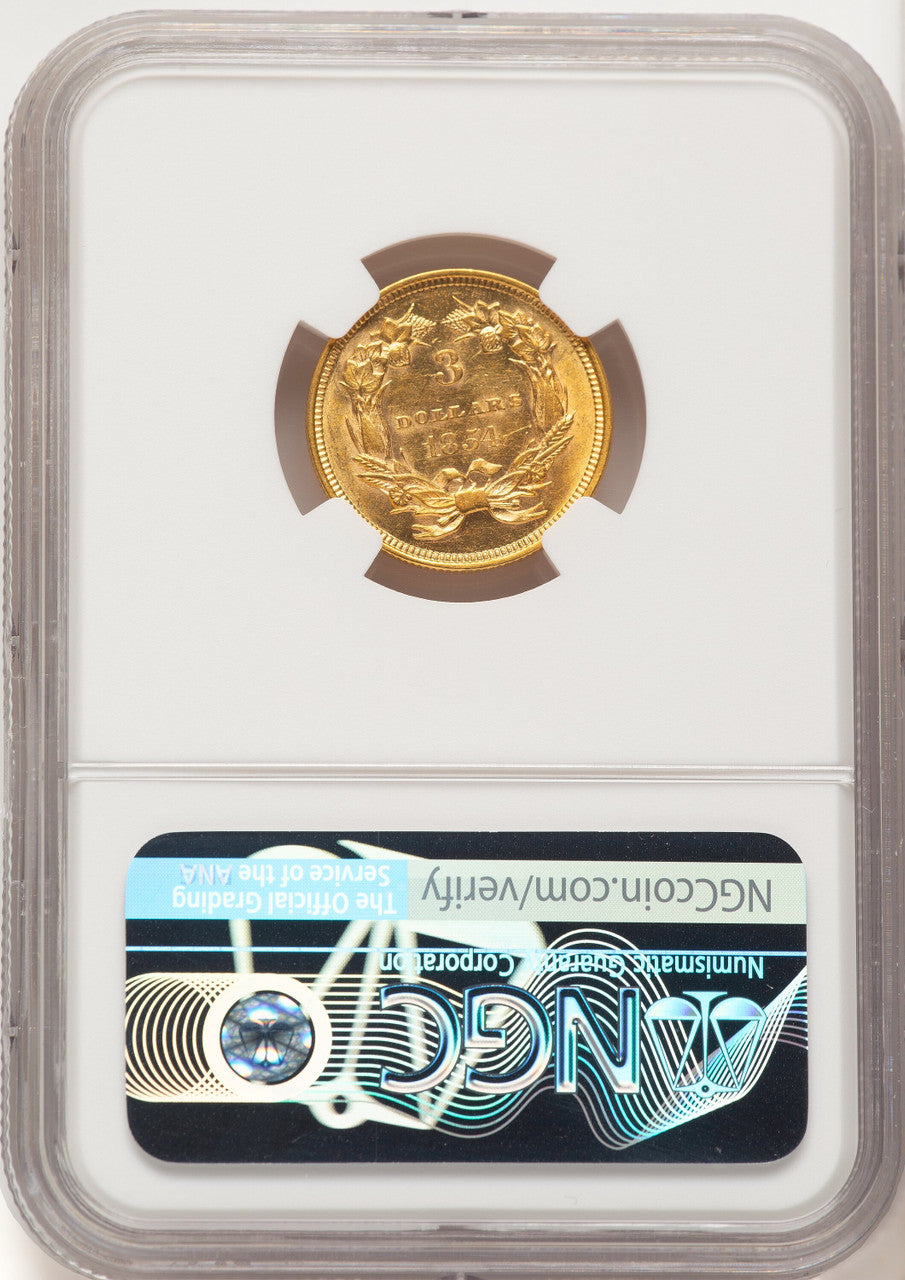 1854 $3 Three Dollar Gold Pieces NGC AU58 (780003045)