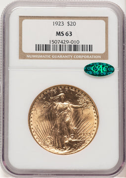 1923 $20 CAC Saint-Gaudens Double Eagle NGC MS63