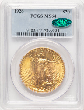 1926 $20 CAC Saint-Gaudens Double Eagle PCGS MS64