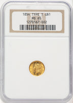 1854 G$1 T-1 Gold Dollar NGC MS65