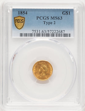 1854 G$1 Type Two Gold Dollar PCGS MS63 (780078005)