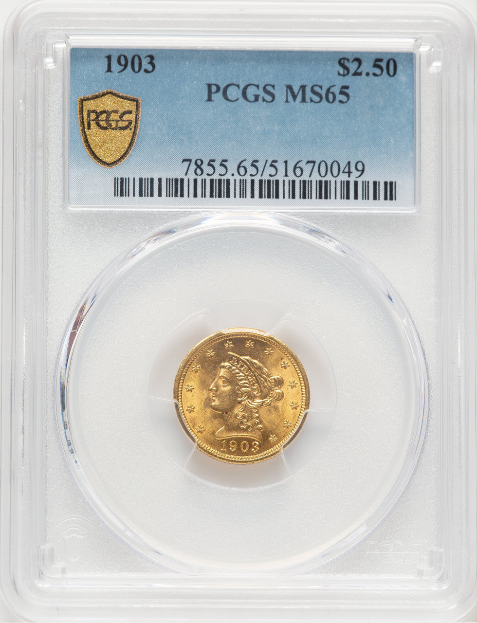 1903 $2.50 Liberty Quarter Eagle PCGS MS65 (780078007)