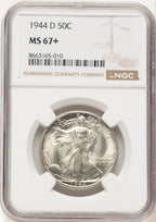 1944-D 50C Walking Liberty Half Dollar NGC MS67+ (780147004)